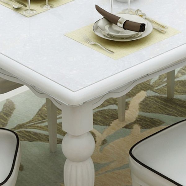 Modern White Rectangular Glass Top Dining Table with Solid Wood Legs
