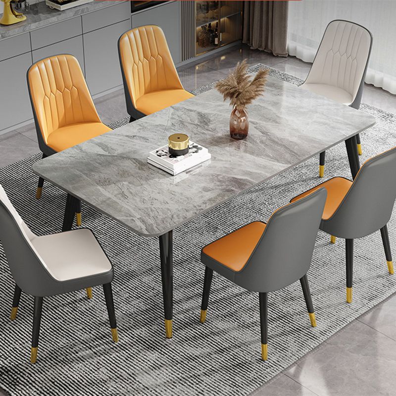 Luxury Rectangular Stone Top Dining Table with 4 Gold & Black Steel Legs