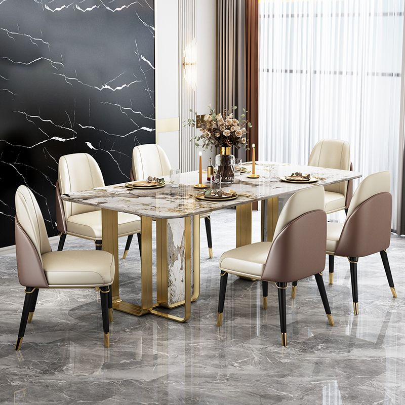 Sintered Stone Top Dining Table Luxury Rectangle Gold Base Home Table
